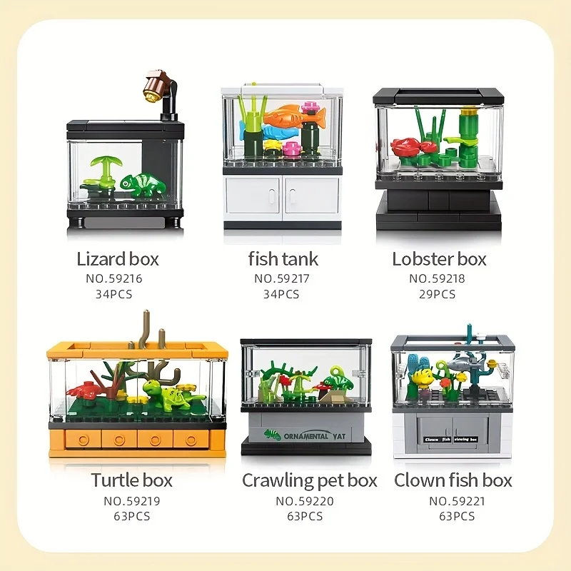 34PCS Lizard Ornamental Box Building Blocks Set Mini Fish Tank Series Assemble Bricks DIY Children&rsquo;s Educational Gift construction blocks building blocks racing car building blocks car building blocks anime block toys