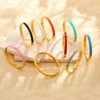 CARLIDANA Luxury Colorful Orange Enamel Bangles Bracelets for Women Party Gift Fashion Bangles Original Stainless Steel Jewelry 2