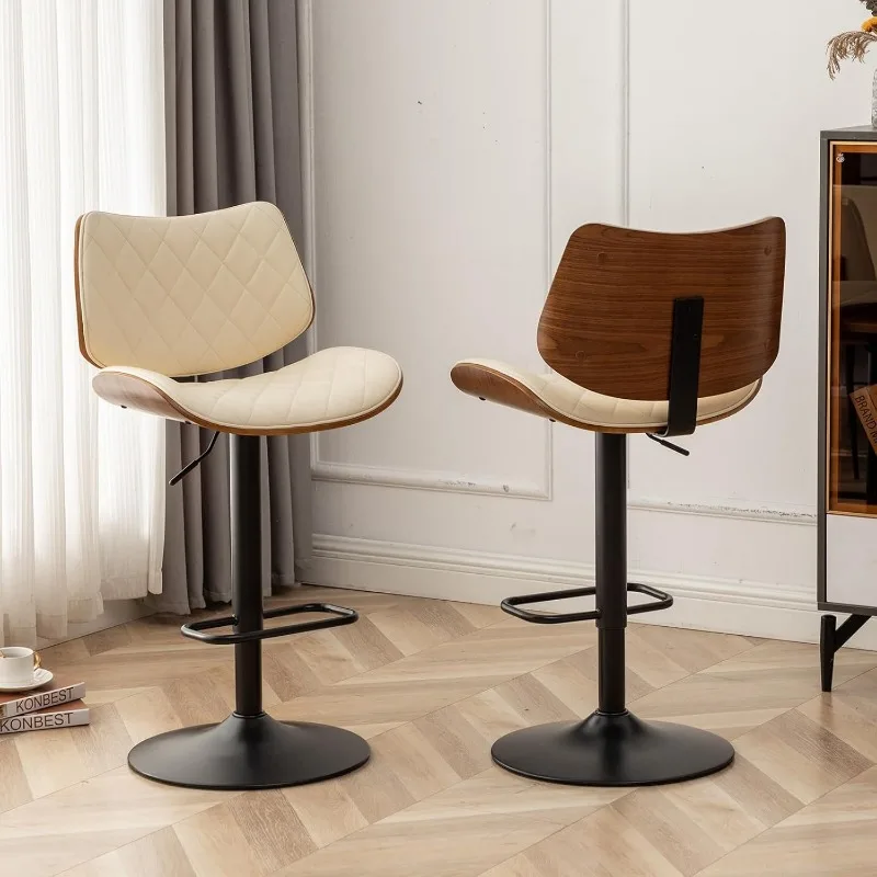 Bar Stools Set of 2 Mid Century Modern Adjustable Counter Height Leather Upholstered 360&deg;Swivel Bar Chairs.