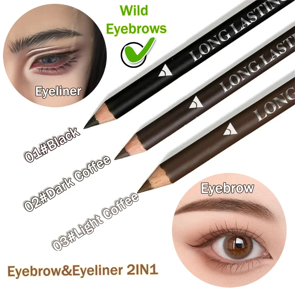 Eyeliner Pencils 3-Color Long Lasting Black Brown Eyebrow & Eyeliner Pencil Waterproof Sweat Proof Halo Proof Wooden Pole Liner Cosmetic Pen 1/3Pc