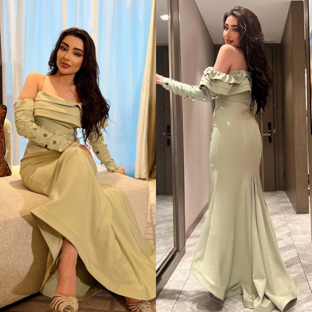 

Evening Jersey Sequined Beading Quinceanera Mermaid Off-the-shoulder Bespoke Occasion Gown Midi Dresses Saudi Arabia