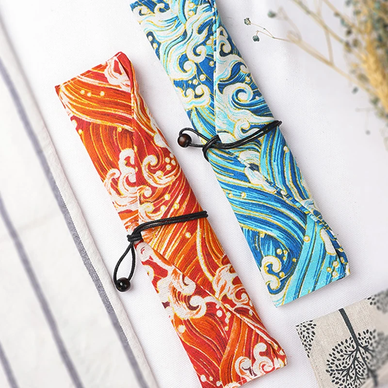 Portable Tableware Bag Japanese Printing Reusable Drink Straw Chopstick Cutlery Pouch Drawstring Bag Cutlery For Spoon Fork Tableware Storage Bag