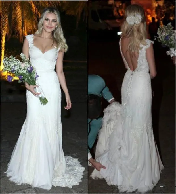 

2019 Sexy Full Lace Wedding Dresses Cap Sleeve Sexy Backless V Neck Bridal Gown Covered Button Country Style Wedding dress