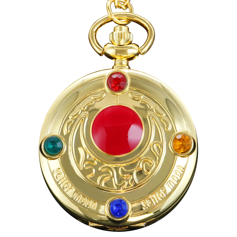 

High Quality Steel Beautiful Girl Warrior Magic Gem with Chain Necklace Quartz Pocket Watch Fashion Women and Children's Gift