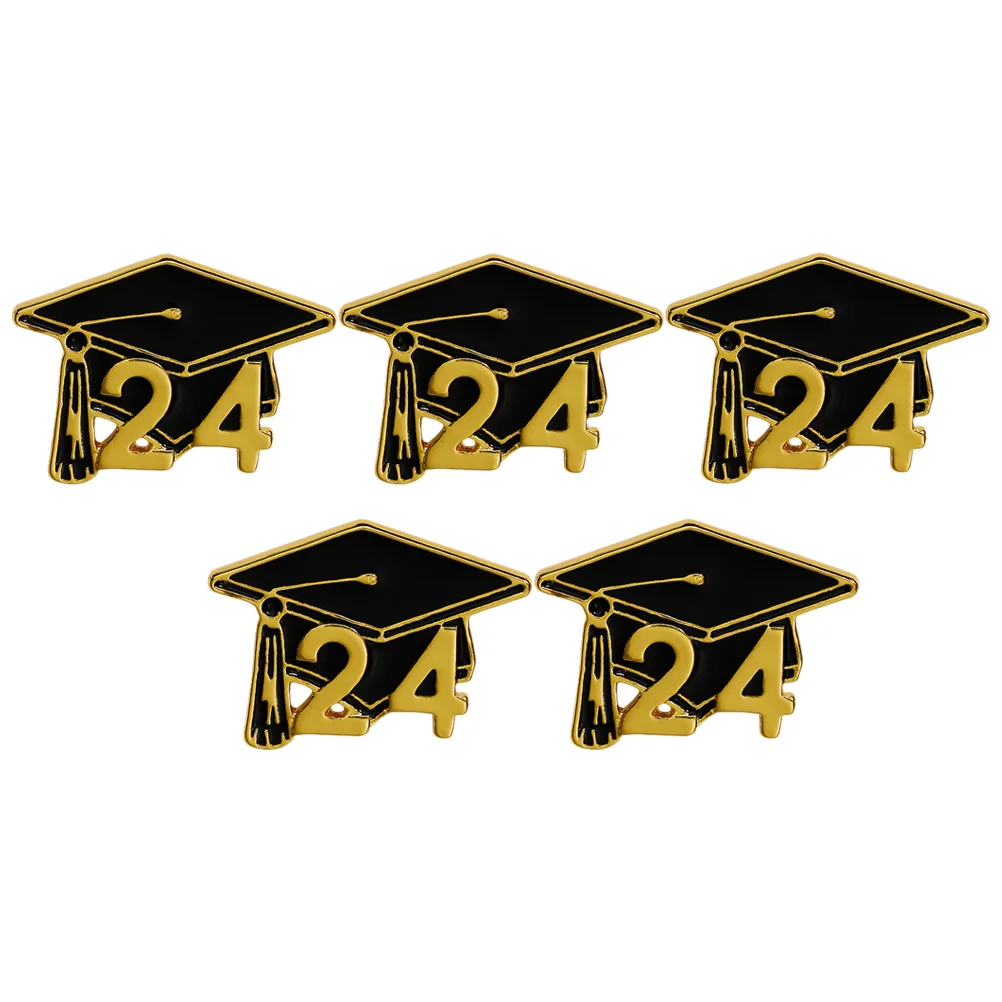 5 Stuks Graduatie Broches Metalen Broches 2024 Afstudeerkap Revers Pin Kleding Broche Spelden Voor Pak Uniform