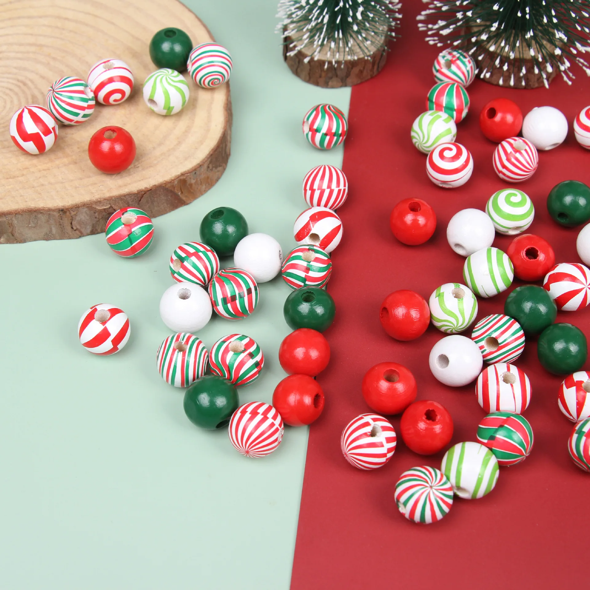Christmas wooden bead candy wooden bead spiral colorful holiday hemp rope DIY tassel Home accessories