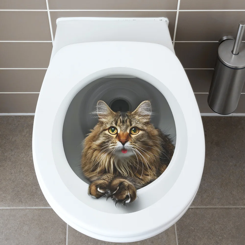 Cute Cat Toilet Sticker Bathroom Toilet Cover Sticker Wall WC Home BathRoom Decoration Self-adhesive Decals S367