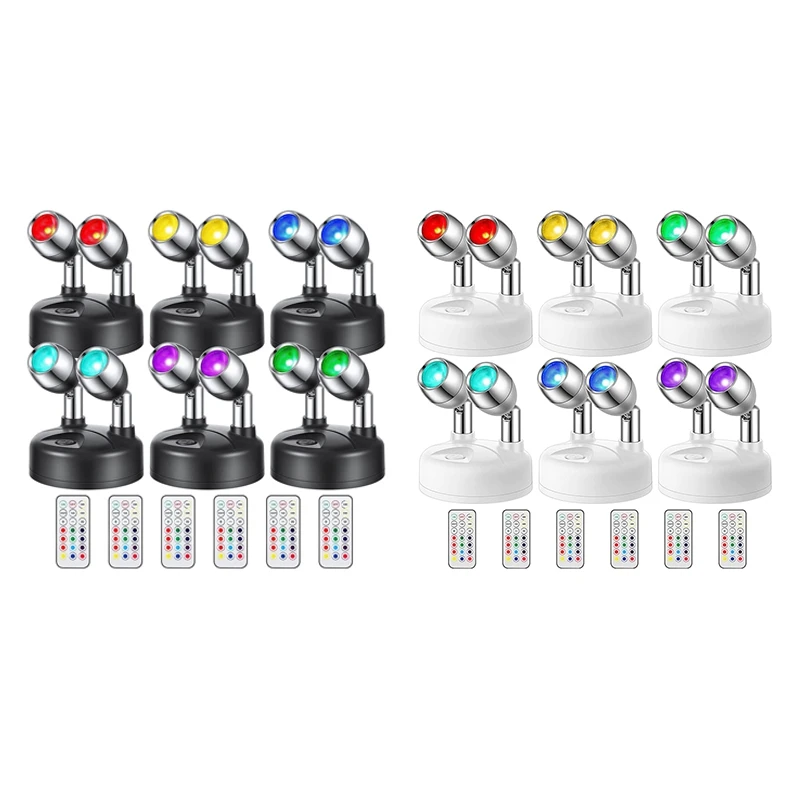 실내 듀얼 헤드 무선 LED 스포트라이트, 13 색 배터리 작동, RGB LED 악센트 조명, 리모컨 포함, 6 개