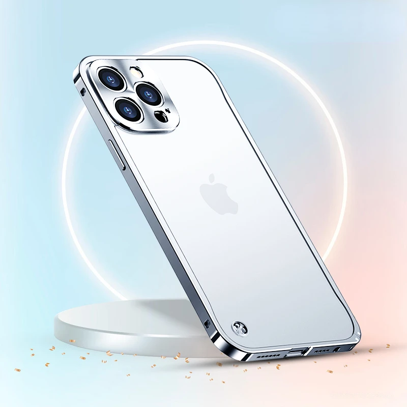 

Metal Case For IPhone 11 12 13 14 Plus Pro Max Aluminum Frame Cover For IPhon 13Mini Frosted PC Back Panel Metal Lens Protection