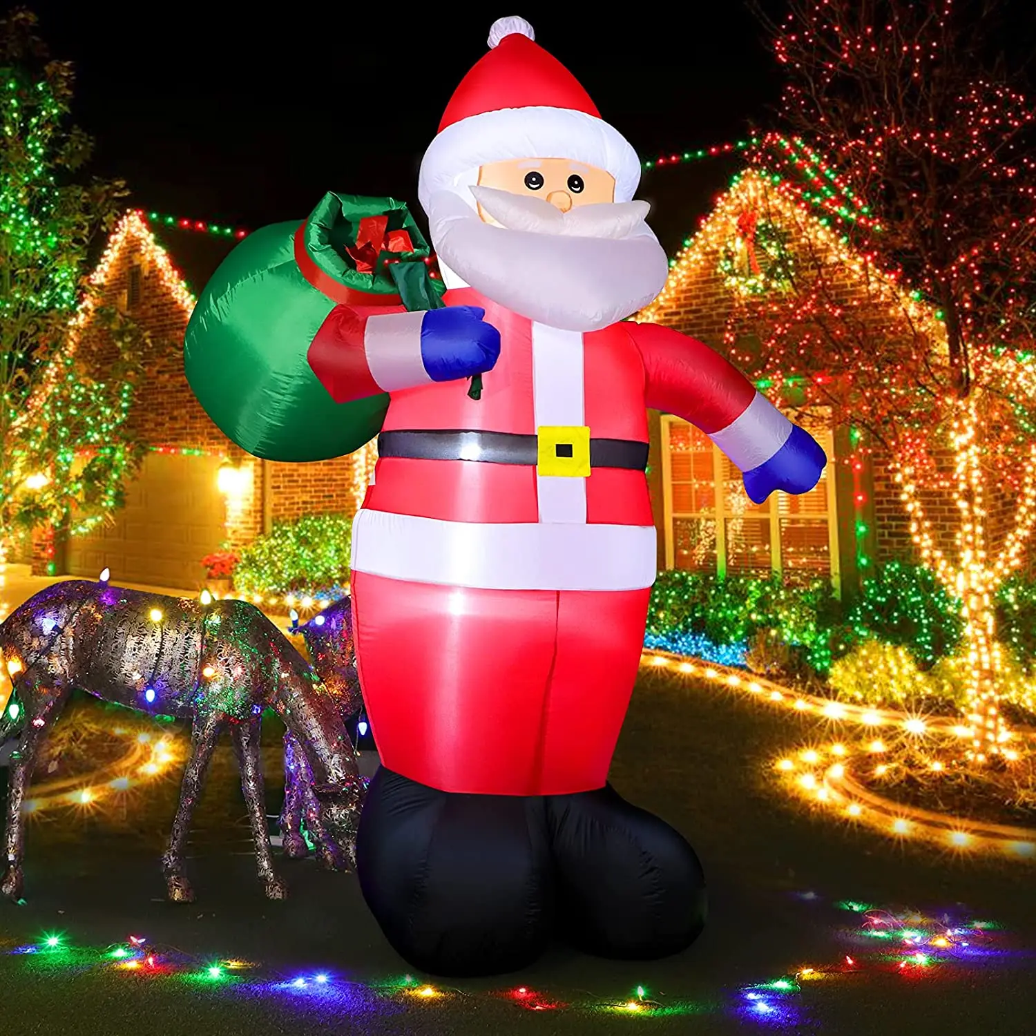 

8 FT Christmas Inflatable Santa Claus Outdoor Decoration for Yard, Weatherproof Vacation Holiday Party Decor for Garden Lawn