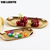 Golden Oval Plate Makeup Table Jewelry Tray Stainless Steel Fruit Tray Metal Desktop Makeup Storage Kitchen Organizer Decorative 2