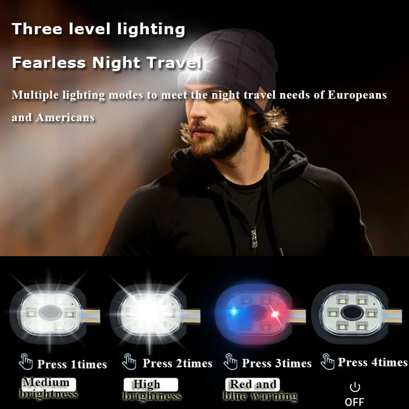 3in1 Unisex Wireless Bluetooth Music Hat Outdoor Sports Warm Bluetooth Headphones with LED Light Washable Rechargeable with Mic