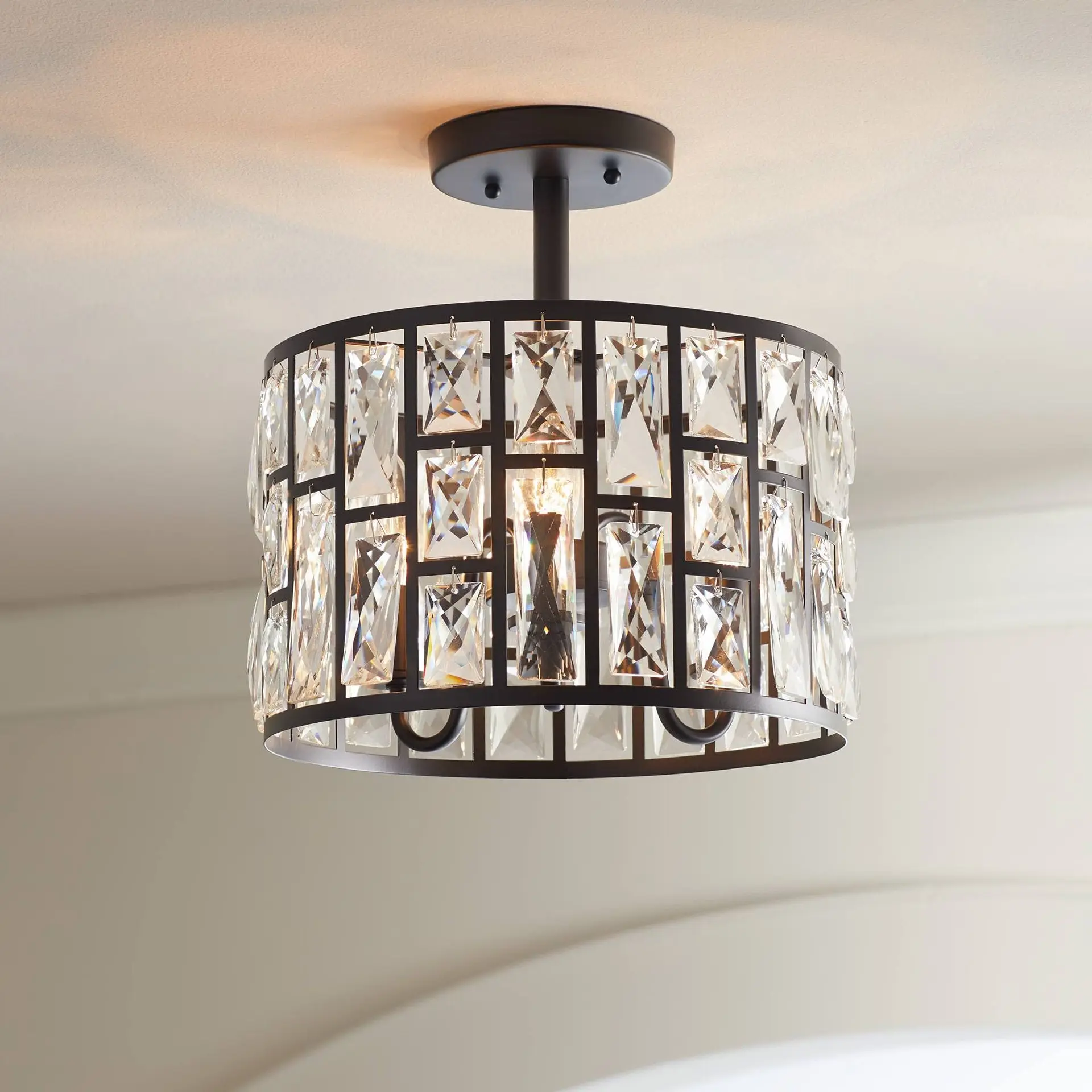 

Crystal Chandelier Modern Semi Flush Mount Ceiling Light LED Chandelier for Bedroom Hallway Bathroom Kitchen
