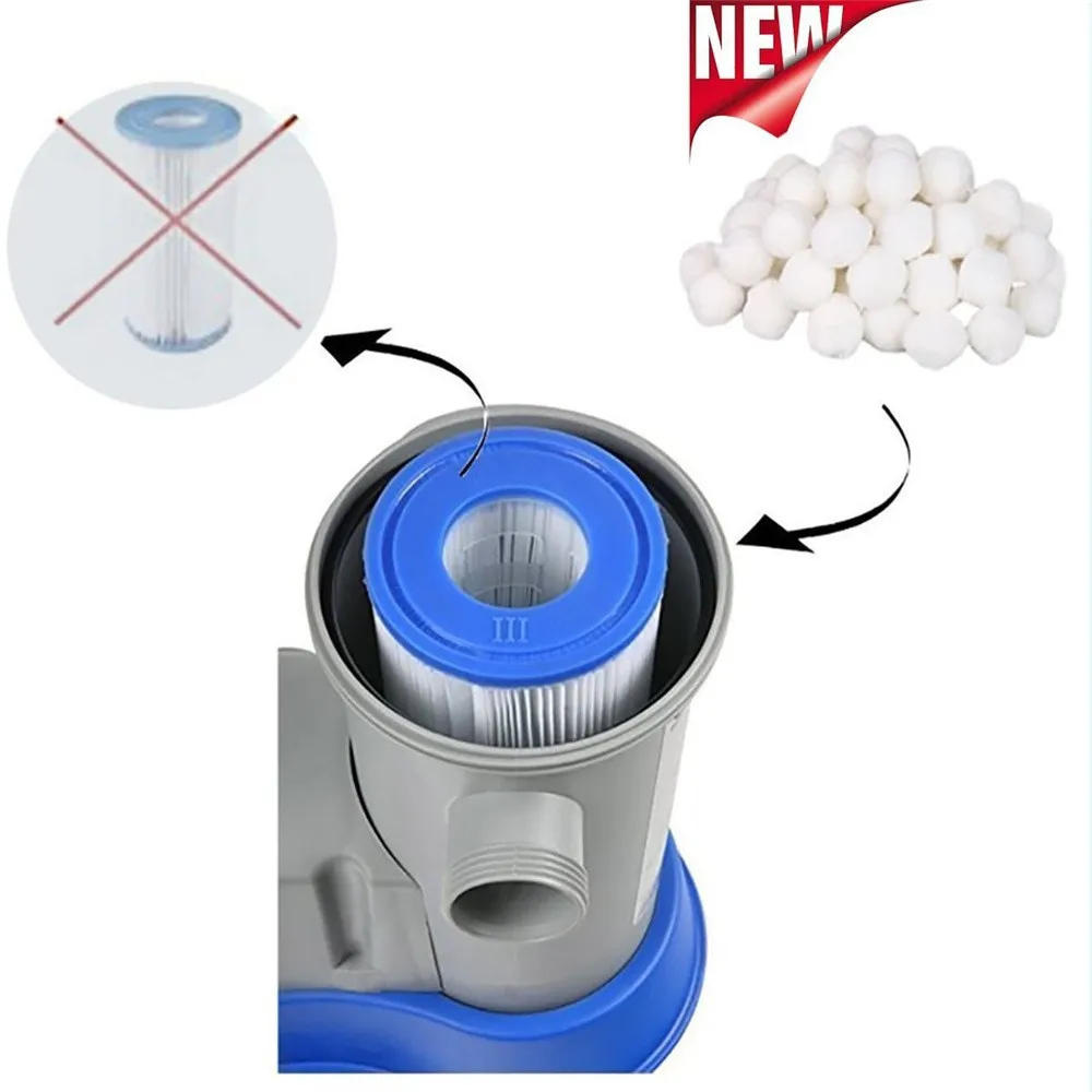 200 g-1500 g weiße oder blaue Schwimmbad-Filterbälle, wiederverwendbare Wasserreinigungsfaserbälle, Ersatz-Poolfiltersand – Detail 8