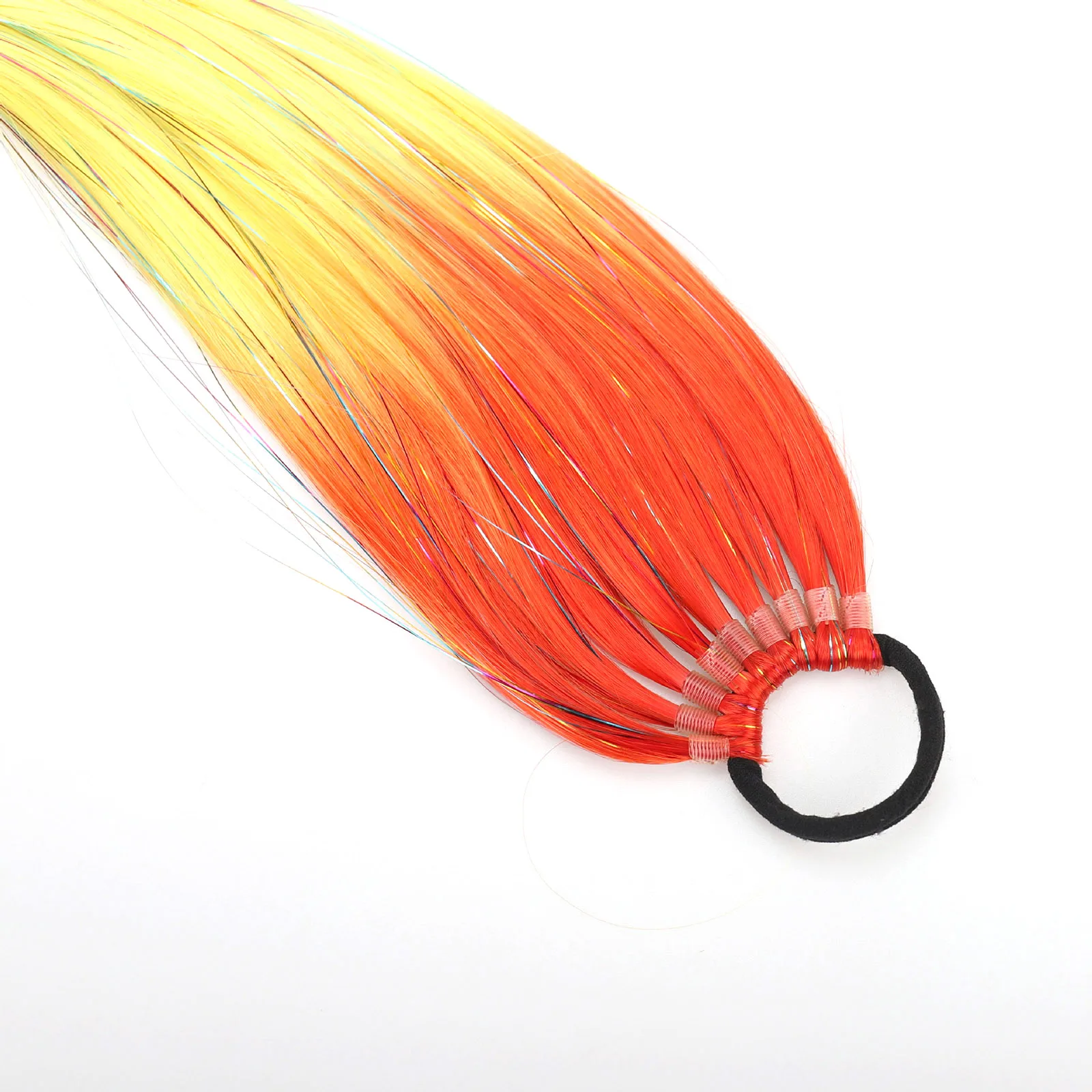 고무줄 포니테일 헤어 익스텐션 무지개 화려한 글리터 반짝이 합성 소녀 헤어 액세서리 귀여운 반짝이는 파티 장식