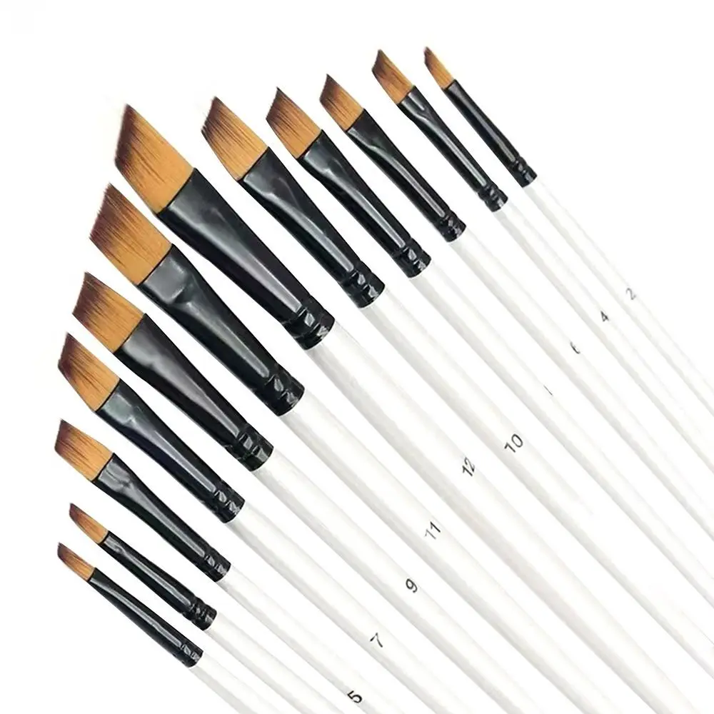 12Pcs Nylon Watercolor Brush Set Soft Hair Pointed Round Flat Head Painting Brushes Artists Beginner's Art Hand Drawn Watercolor