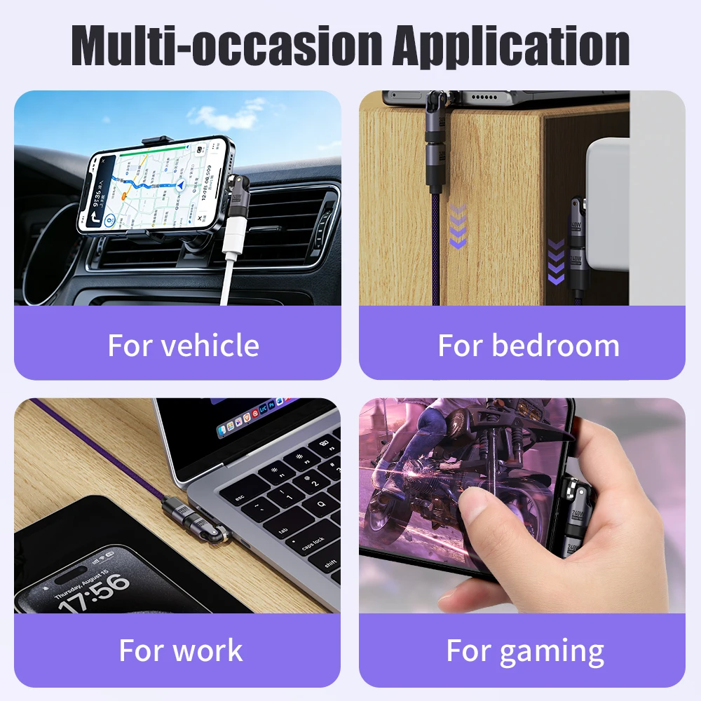 타입 C 휴대폰 충전 케이블 어댑터 USB C PD 240W 540 ° 회전식 커넥터 팁 (폰 16, 삼성, 맥북 프로, LG, 구글용)