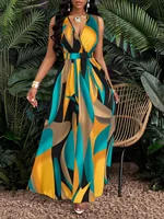 Tropical Print V‑Neck Maxi Dress: Cable Knit, Flare Waist