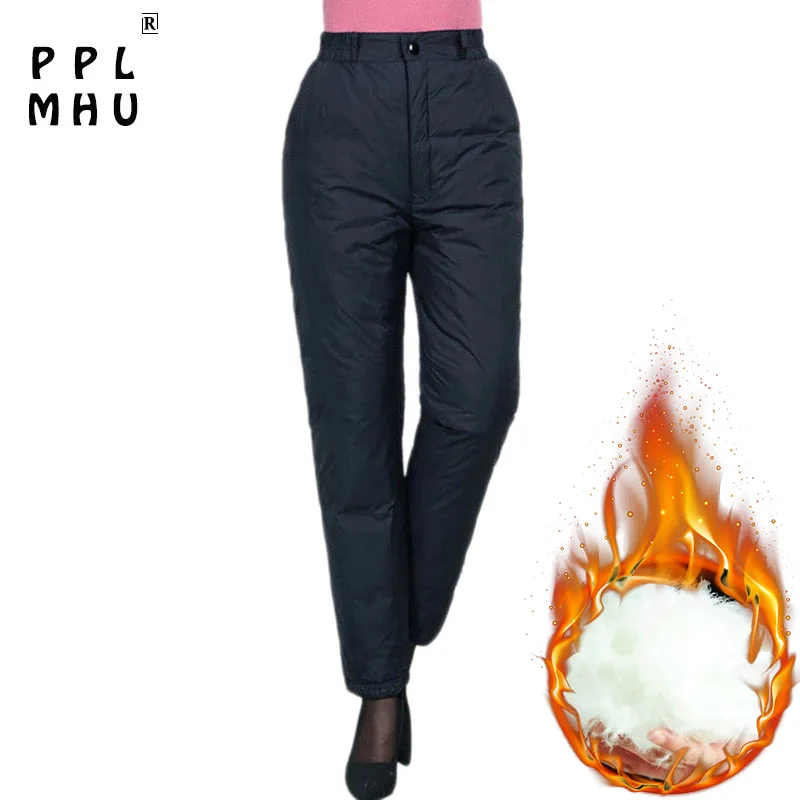 

Oversize 5xl Warm Mom Duck Down Pants Classic Elastic High Waist Black Winter Pantalones Women Thicken Snow Straight Trousers