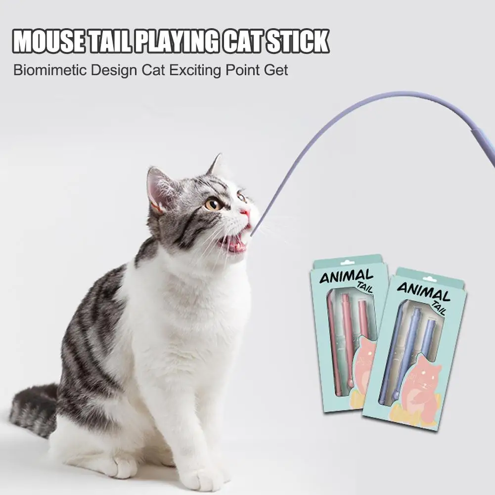 

Silicone Simulated Mouse Tail Toy Teaser Funny Stick Long Tail Pet Interactive Toys For S Kitten Hunting Pet Pro R5q6