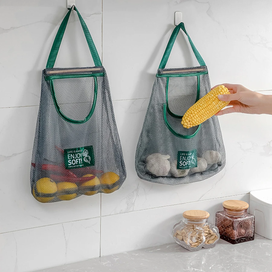 Große Kapazität Tragbare Küche Lagerung Tasche Haushalt Gemüse Obst Mesh Tasche Wand Lagerung Raum Organizer Hängen Taschen – Detail 9