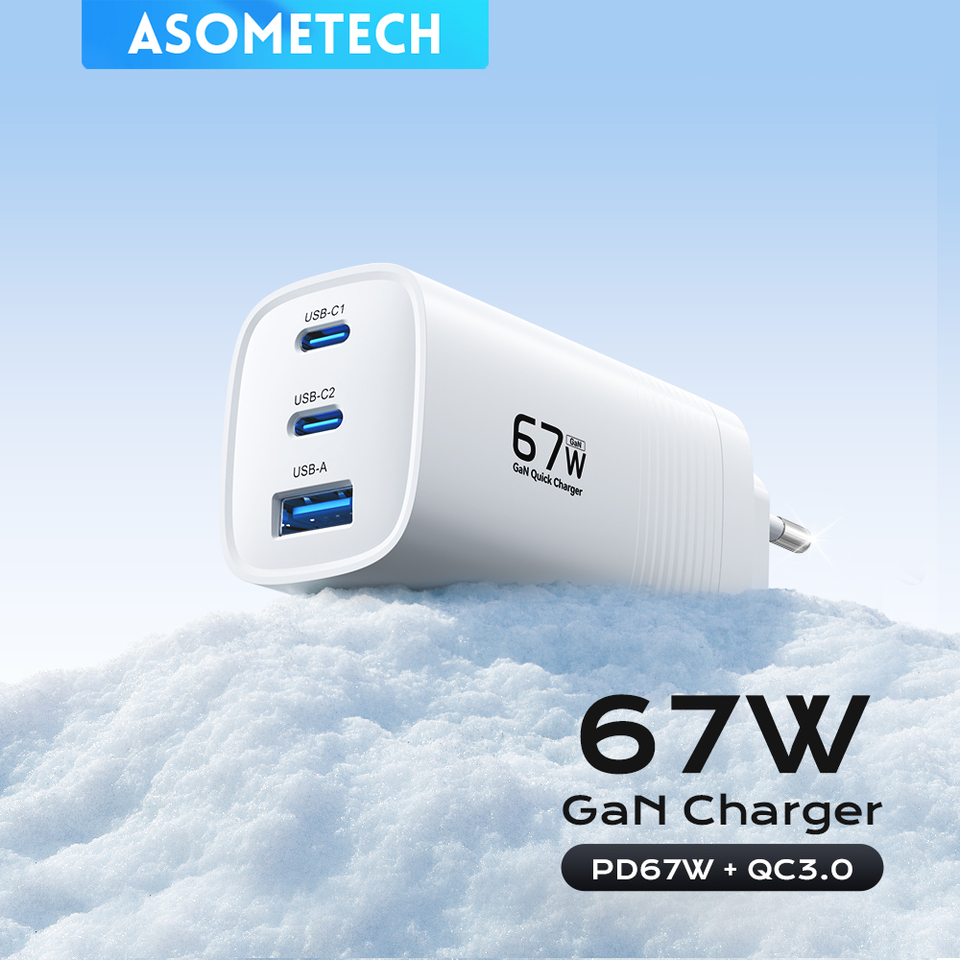 67W GaN Charger PD3.0 QC3.0 Type C Fast Charging for IPhone 15 14 Xiaomi USB Type C Charger for Samsung S23 Ultra Macbook Tablet