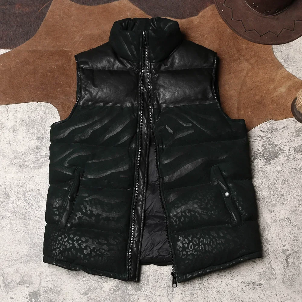 Winter Warm Ultra Light Sheepskin Down Vest Men's Short White Duck Down Genuine Leather Coat Sleeveless Leather Tank Top