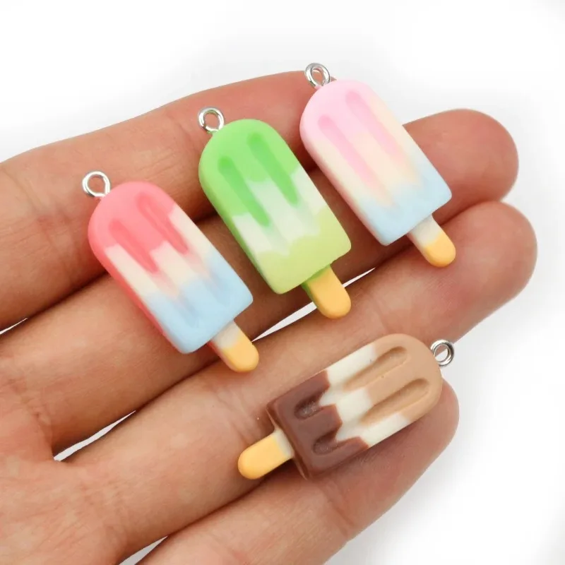 10개입 15x40mm 믹스 그라데이션 컬러 아이스크림 참 레진 모조 음식 펜던트 DIY 주얼리 공예 액세서리