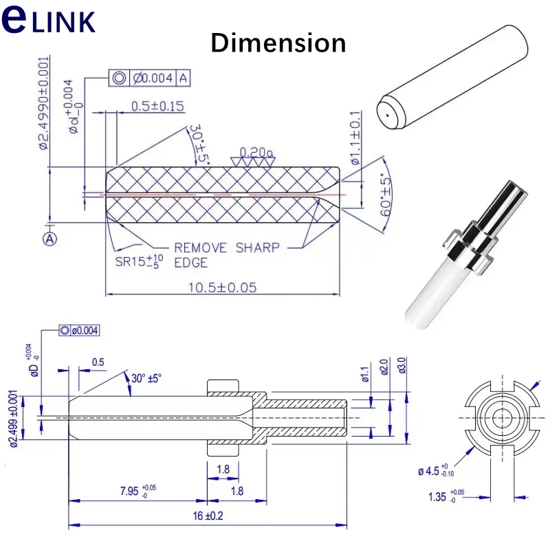 10pcs SC/FC non-standard ceramic ferrule ZrO2 2.5mm with big inner dia 230um 250um 300um 400um free shipping big hole ID ELINK