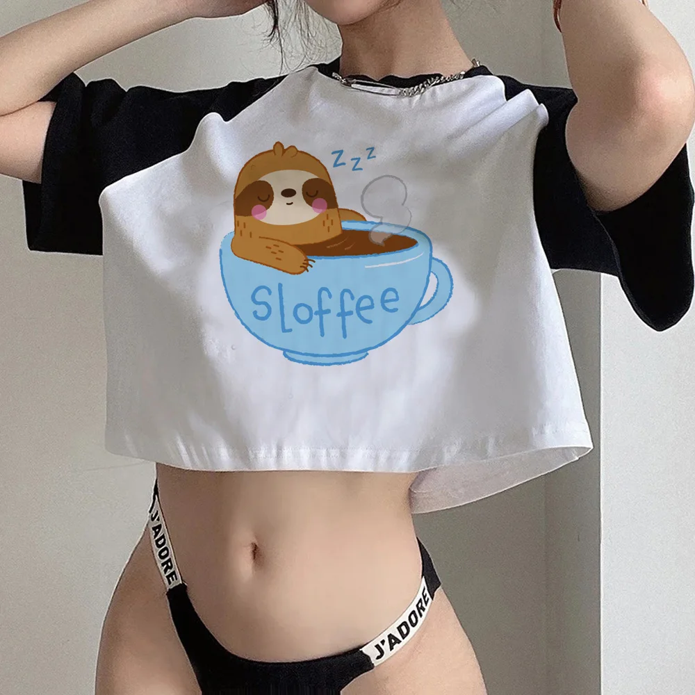 

Sloth gothic graphic crop top Woman manga korean fashion Harajuku 90s t-shirts cropped