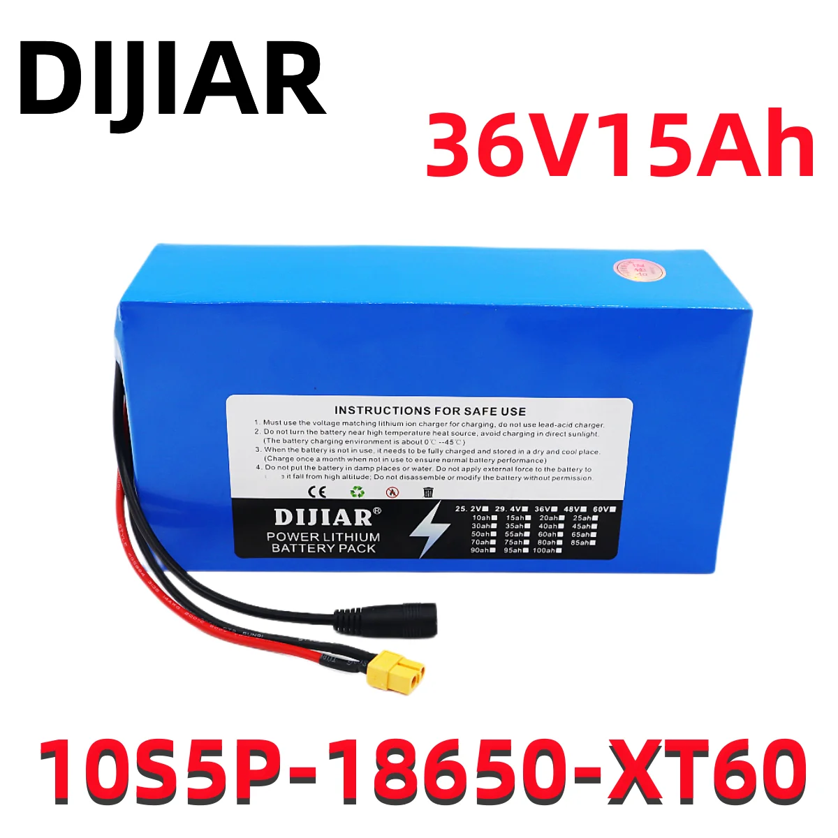 

DIJIAR 36V15AH1865010S5P lithium-ion batteryscooter battery42V 15000mah electric bicycle battery with BMS protection and charger