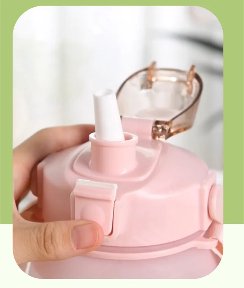 Plastic Water Bottle1.3L With Time Marker Strap Straw Leak Proof Cup Portable Fitness Gym Camping Outdoor Sports Bottle Bpa Free