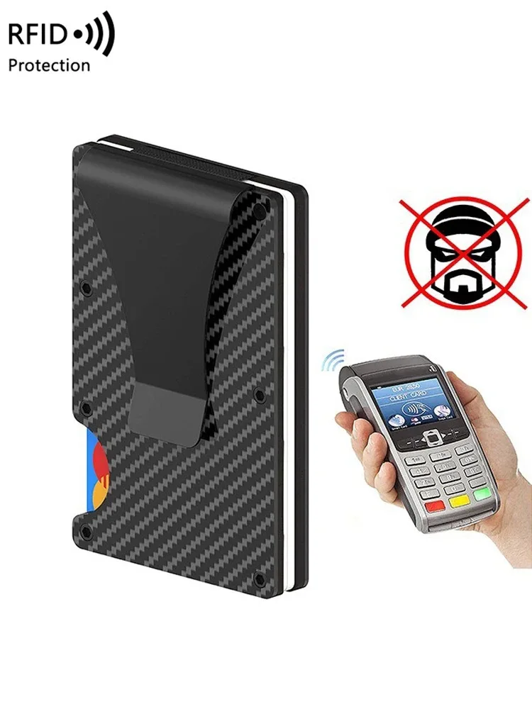 Credit Card Holder Metallic Mini Thin Minimalist RFID Blocking Men Women Luxury Business Small Wallet Money Clip