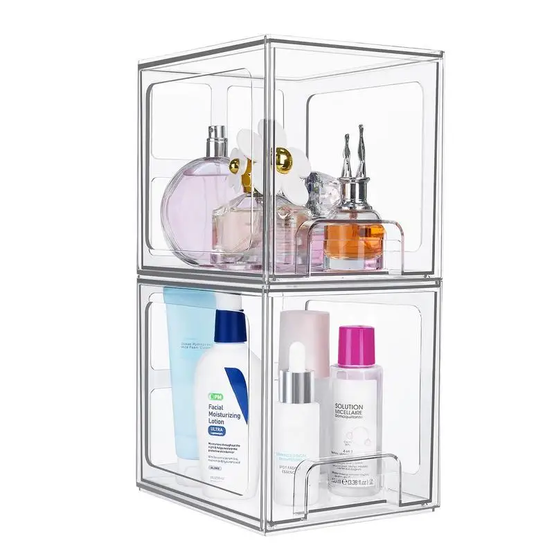

Vanity Makeup Box Clear Tabletop Organization Bin Stackable For Sundries Vanity Organizer Box For Lipsticks Brushes Lotions