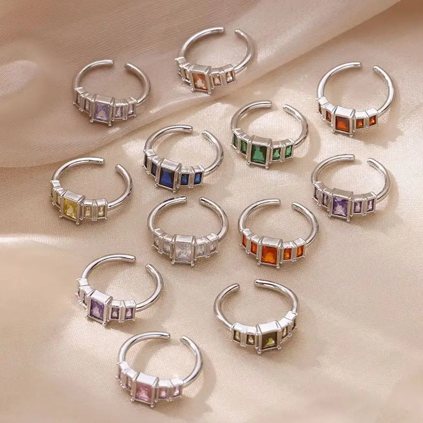 Birthstone Rings for Women Open Adjustable Stainless Steel Ring 2025 Trend