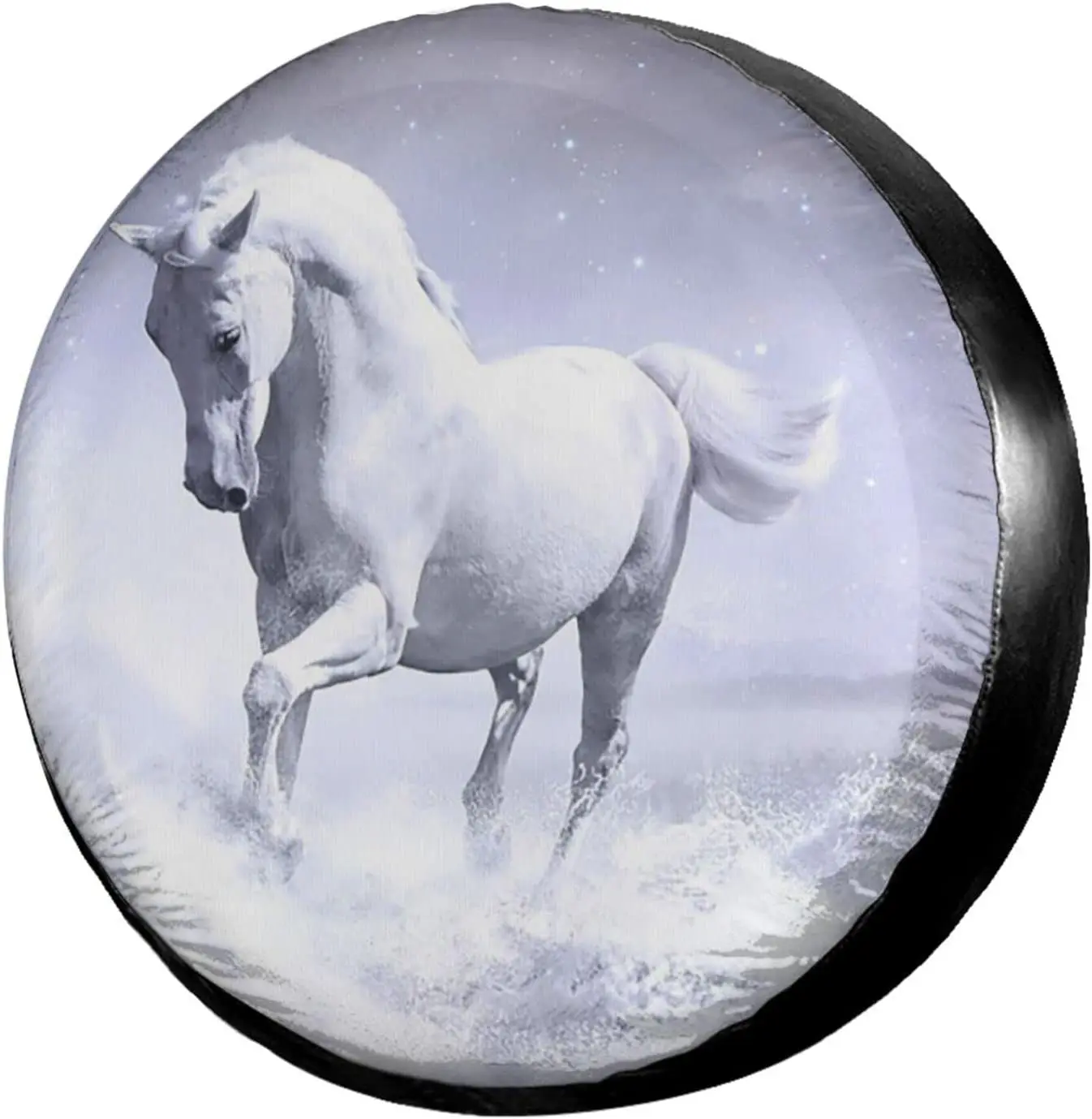 

White Horse Take Shower Spare Tire Cover Polyester Sunscreen Waterproof Wheel Covers for Trailer RV SUV Truck Many Vehicles