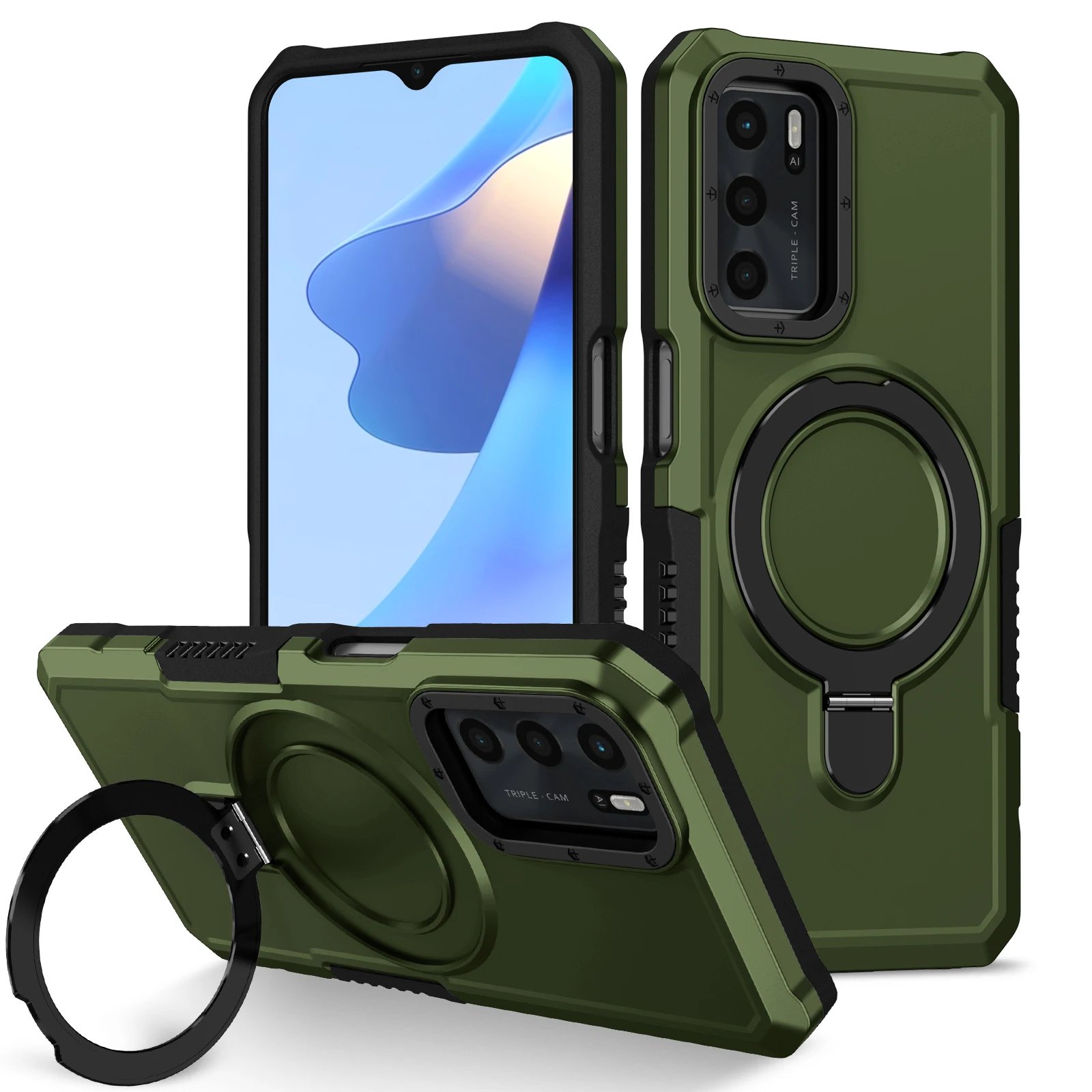 Shockproof Armor Ring Stand Case with Enhanced Durability and Versatile Design