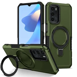 Shockproof Armor Ring Stand Case with Enhanced Durability and Versatile Design for OPPO A18 (Dark Green)