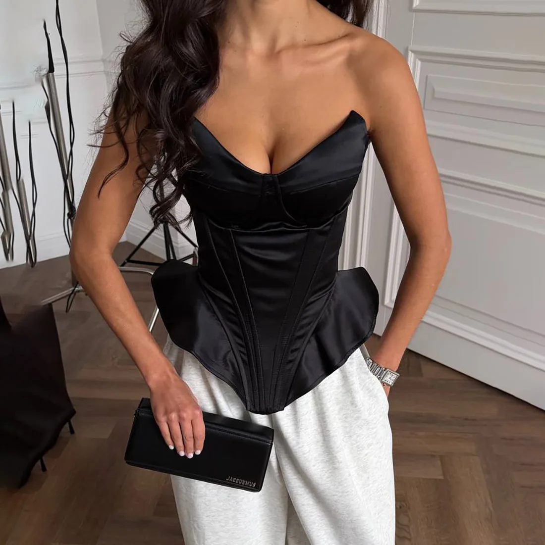 Sexy Fishbone Strapless Short Top Lady, Women Vacation Party Tops - Uniqwear
