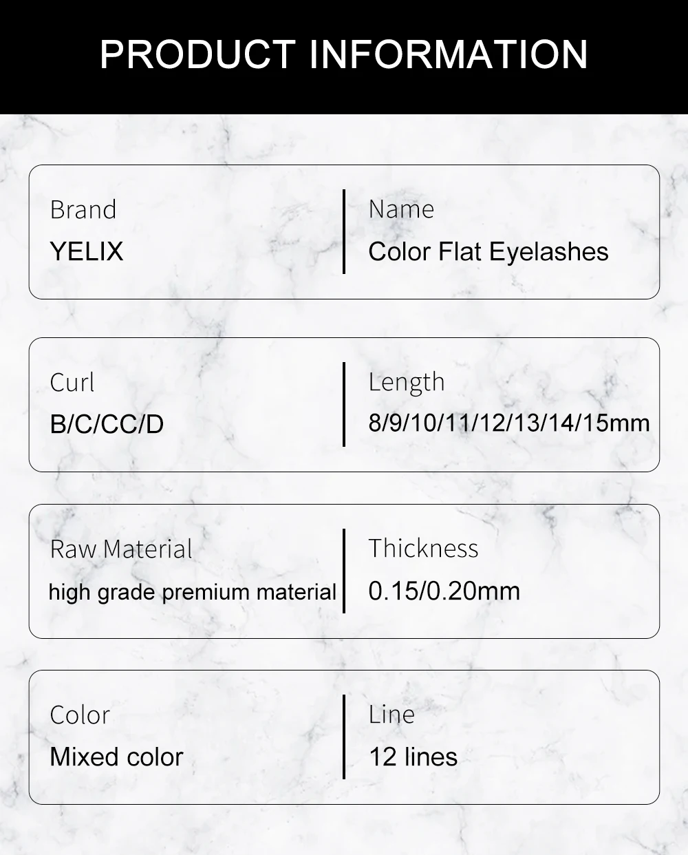 Description Picture 3 of itemYelix Colored Ellipse Flat Eyelash Extensions Purple Blue Brown Green Lashes Individual False Natural Mink Lashes