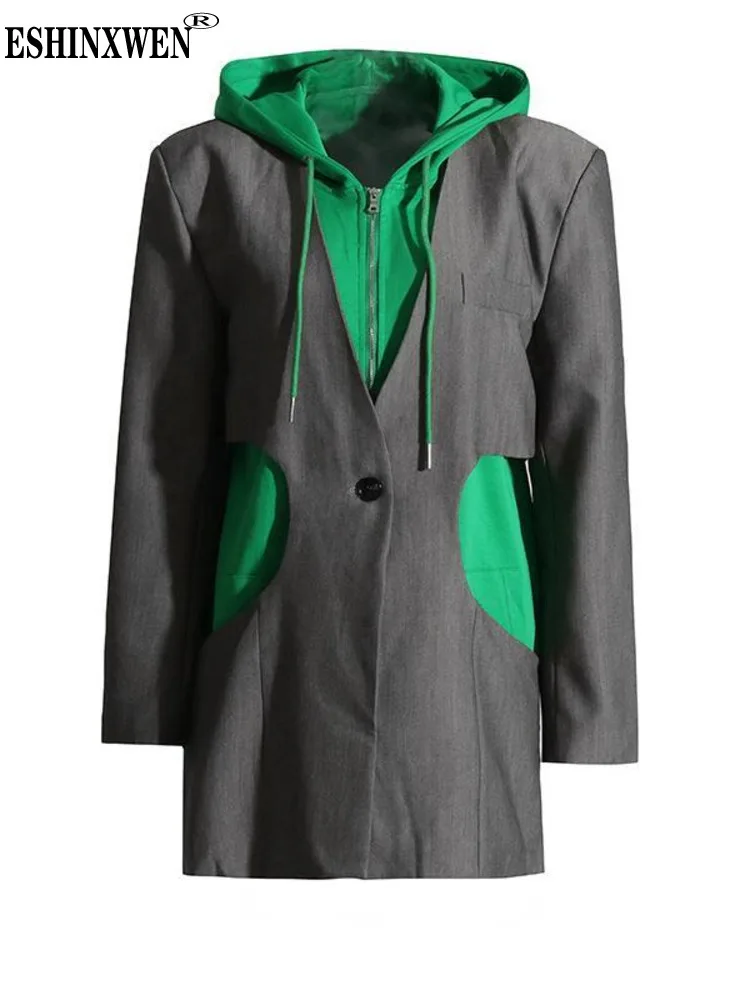 

Eshin Hooded Long Sleeve Patchwork Contrast Color Hollow Single Button Coats For Women 2023 Autumn Fashion Female Y2k New TH4618