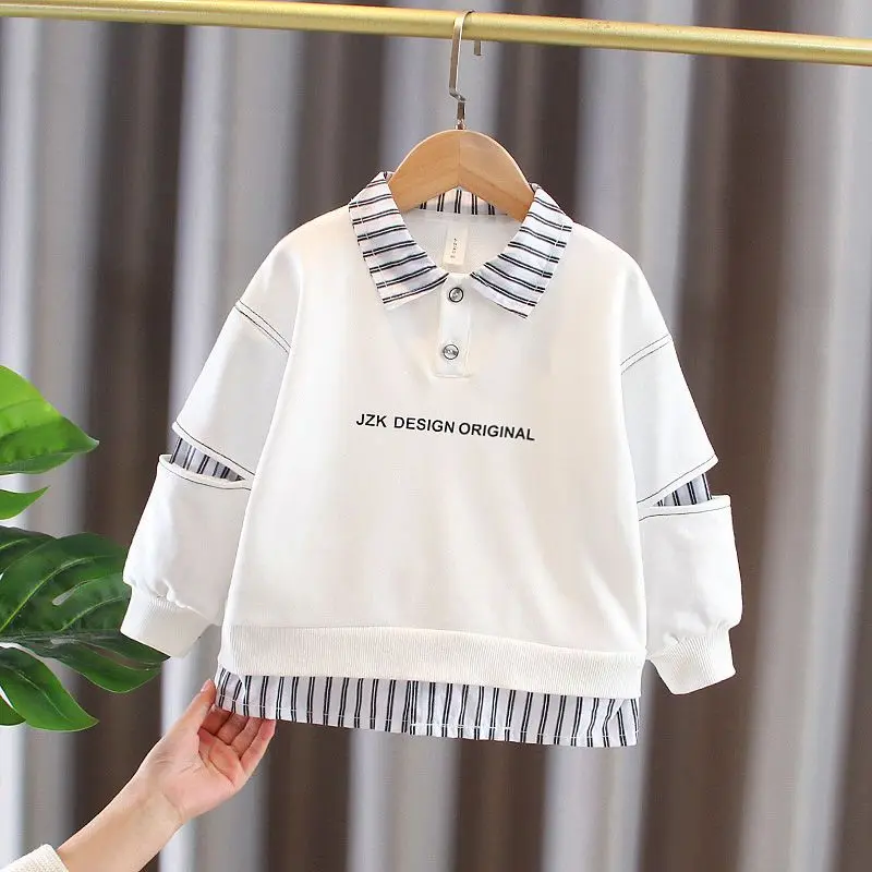 Jungen Sweatshirts Kinder Frühling Langarm Gefälschte Zweiteilige Neue Stile Kinder Frühling Herbst Tops – Detail 5