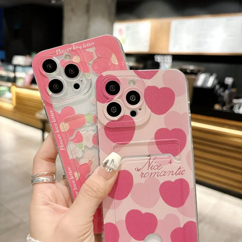 Pink Heart Flower Card Case - Stylish Protective Cover with Card Holder