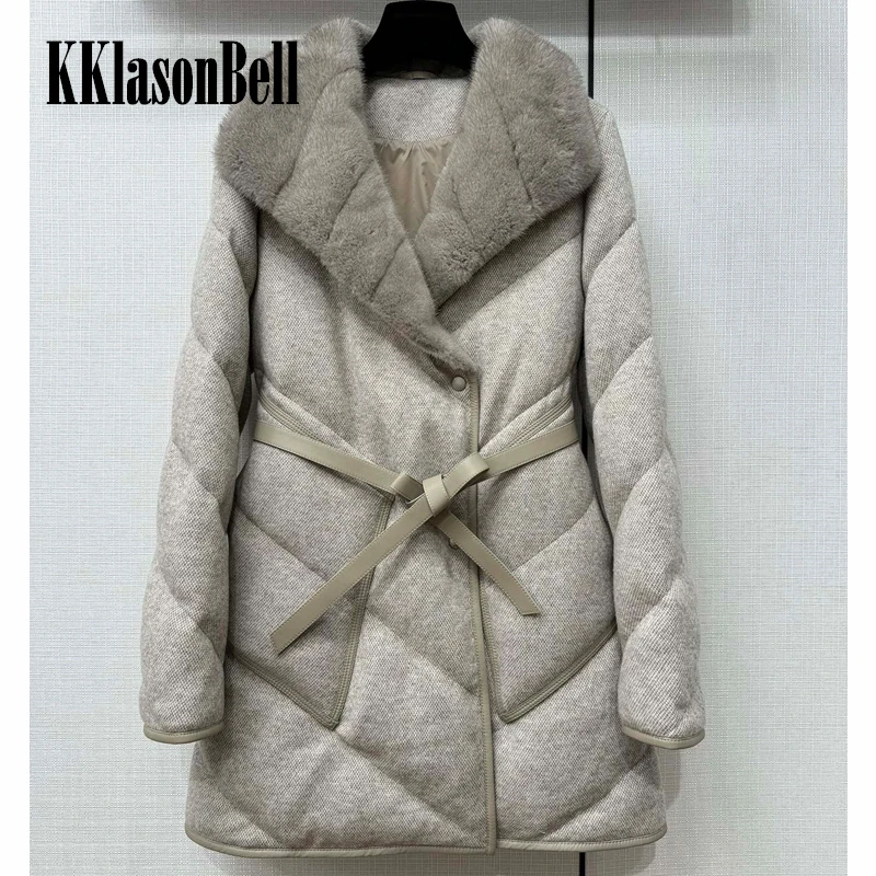 

11.14 KKlasonBell Luxury Mink Fur Collar With Belt Keep Warm Goose Down Jacket Women