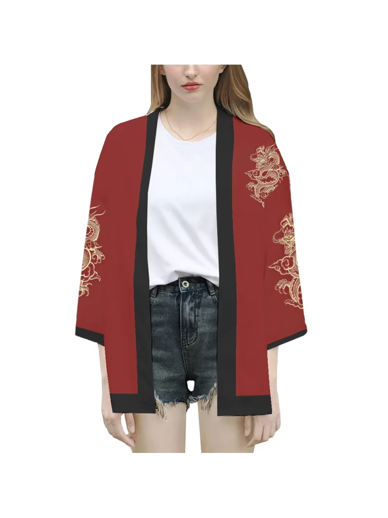 Japanese Kimono Clothes Chinese Dragon Design Fashion Japanese Cardigan Haori Unisex Traditional Costume Cosplay Red Shirt Yukata Beach Kimono