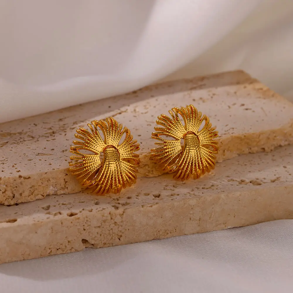 Fringed Flowers Stud Earrings for Women Stainless Steel Creative Minimalist