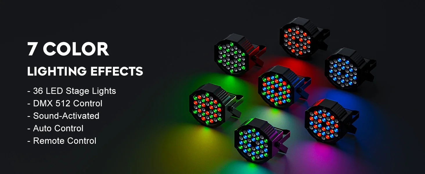 Somspot 4/8PCS 36LEDs RGB Par Lights Remote & DMX Control Stage Light Effect Projector for Church Wedding Party Club Music Live