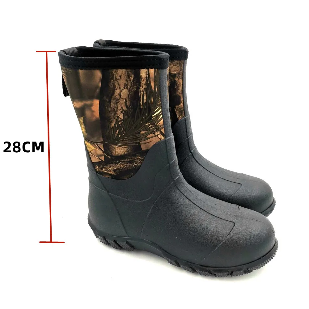 Waterproof Neoprene Mid Rain Boots Wear Resistant Anti-Slip Fishing Shoes High Quality Tree Bionic Camouflage Hunting Boots