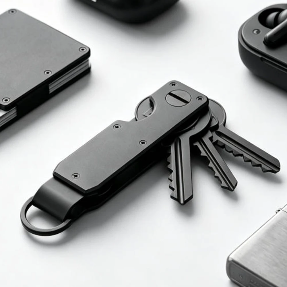Sleek Metallic Compact Key Holder - Minimalist & Innovative Key Organizer