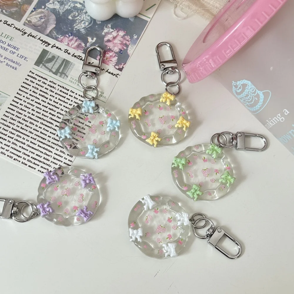 투명한 꽃 모양 플레이트 키체인, 튼튼하고 귀여운 레진 가방 펜던트, 예쁜 키링, 고품질 꽃 키체인, 학교 가방 선물용